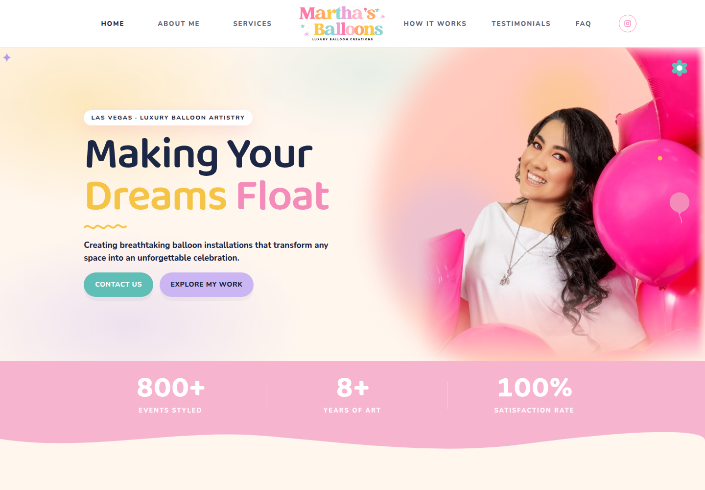 Martha's Balloons website desktop preview